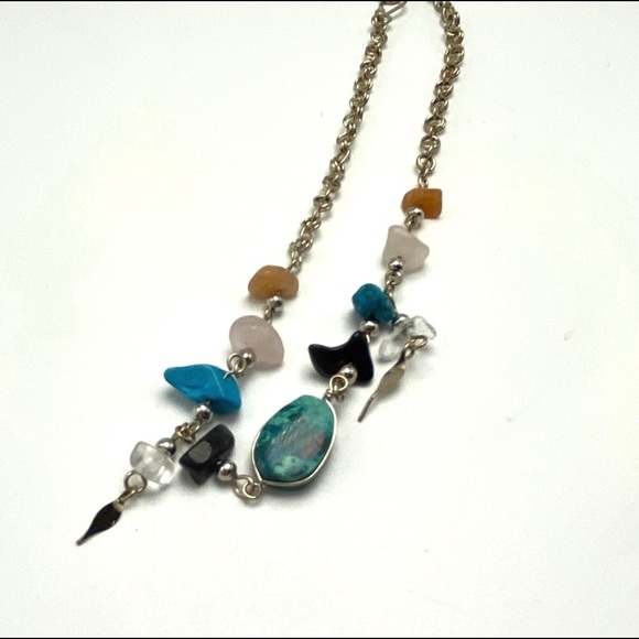 Artisan Gemstone Chrysocolla Onyx Turquoise Quartz Silver Chain Anklet Bracelet - Picture 12 of 13